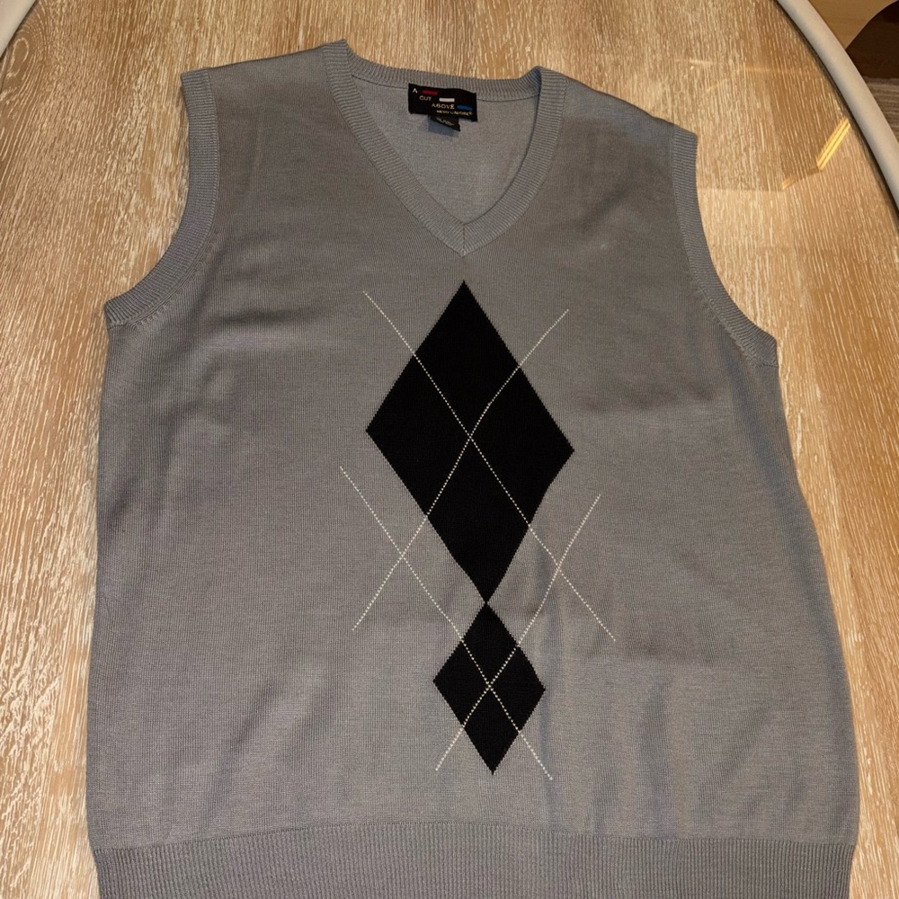 Men's Grey Argyle V-Neck Sweater Vest by Geoffrey Beene
